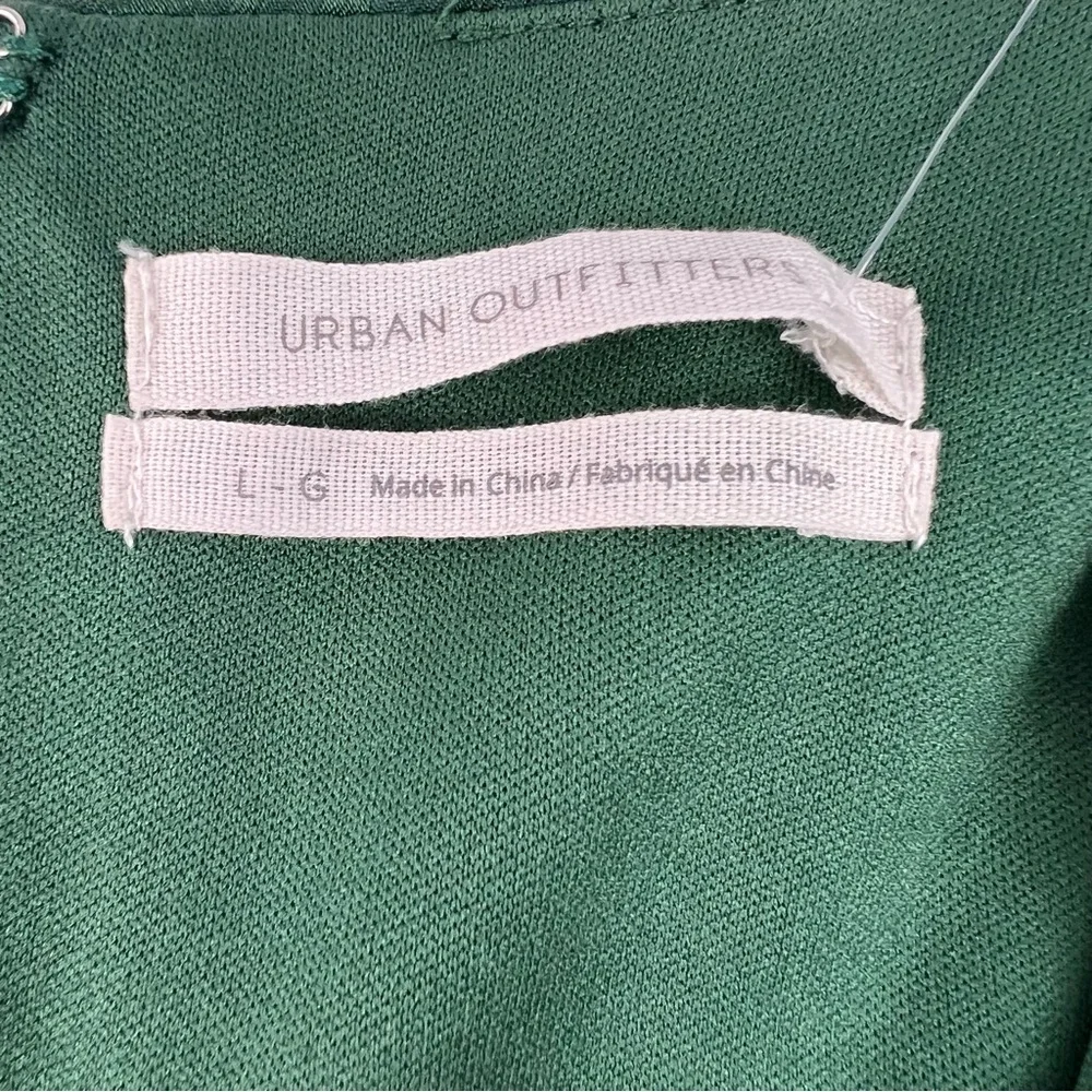 NWT Urban Outfitters Mini Green Satin Long Sleeve Dress Plunge Neckline L Defect - Picture 8 of 13